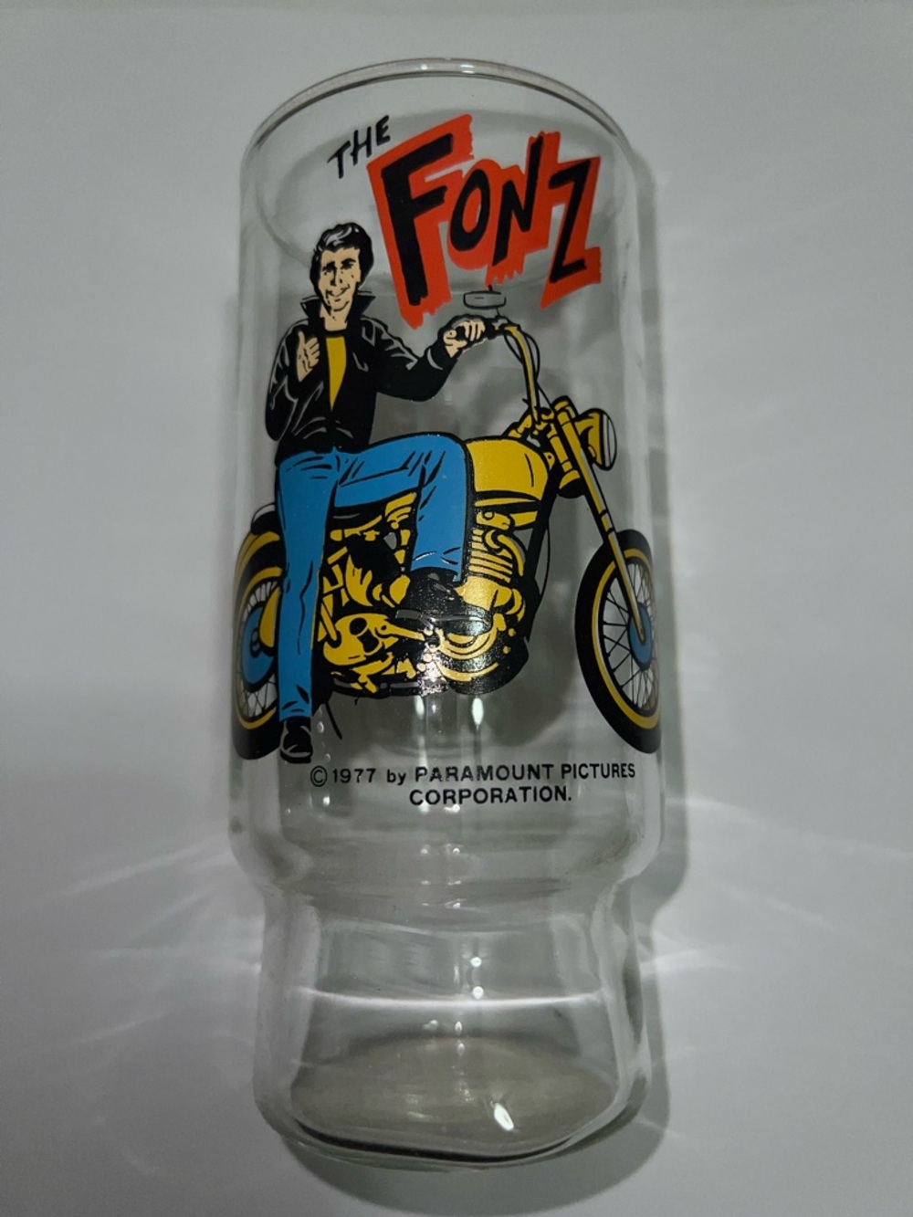 The Fonz Motorcycle Vintage Paramount Pictures Glass - Happy Days Collection